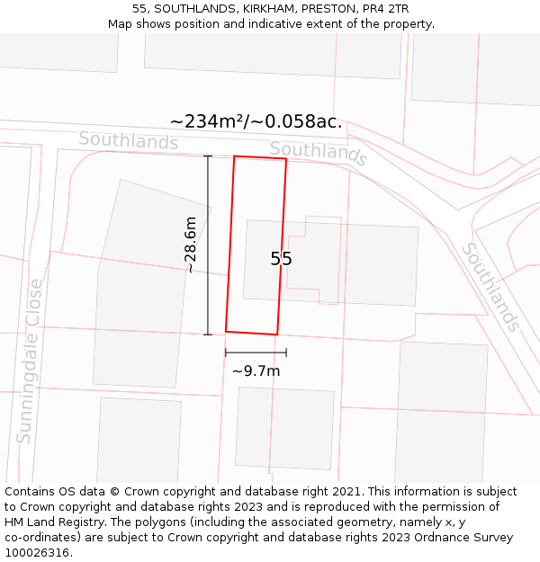 55, SOUTHLANDS, KIRKHAM, PRESTON, PR4 2TR: Plot and title map