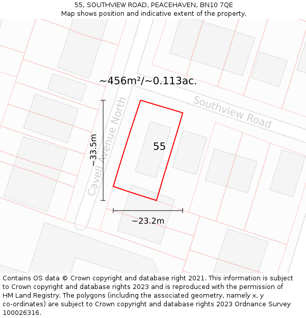 55, SOUTHVIEW ROAD, PEACEHAVEN, BN10 7QE: Plot and title map