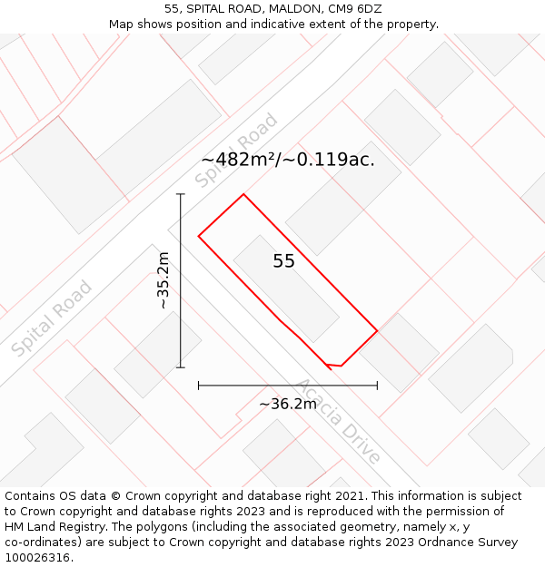 55, SPITAL ROAD, MALDON, CM9 6DZ: Plot and title map