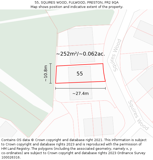 55, SQUIRES WOOD, FULWOOD, PRESTON, PR2 9QA: Plot and title map