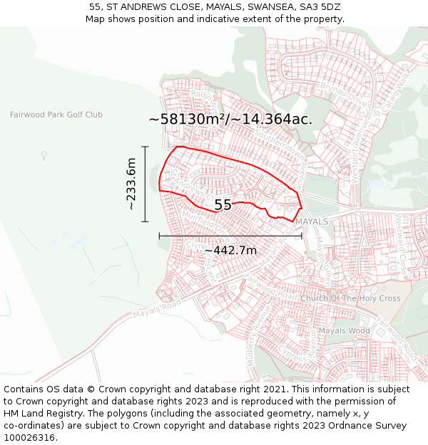 55, ST ANDREWS CLOSE, MAYALS, SWANSEA, SA3 5DZ: Plot and title map