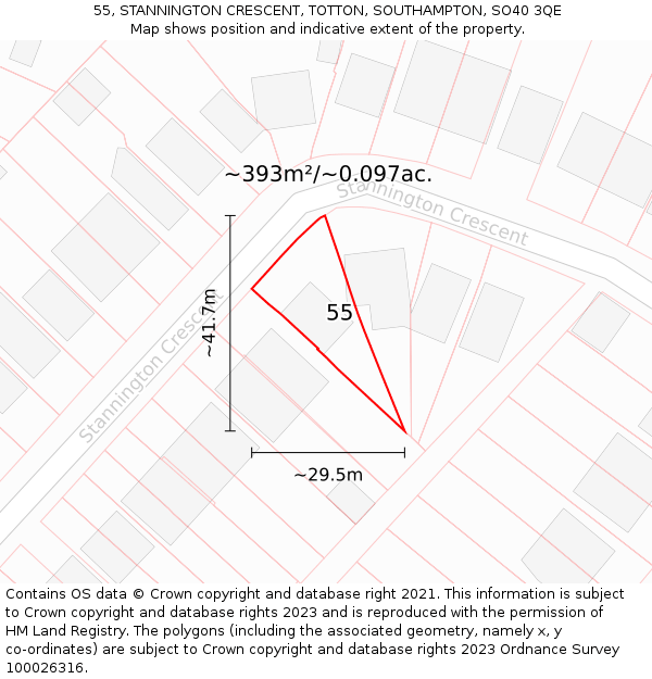 55, STANNINGTON CRESCENT, TOTTON, SOUTHAMPTON, SO40 3QE: Plot and title map