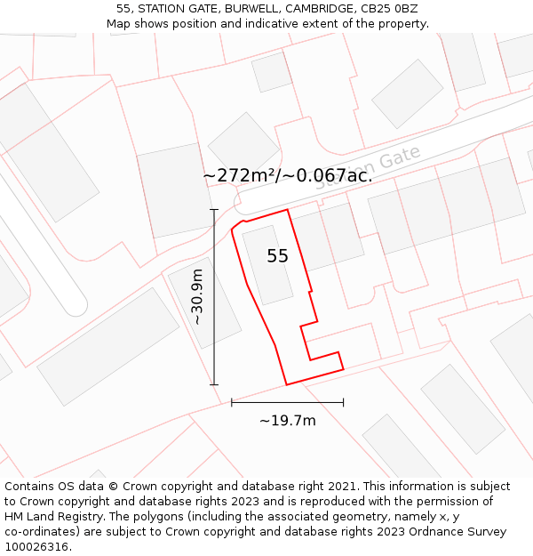 55, STATION GATE, BURWELL, CAMBRIDGE, CB25 0BZ: Plot and title map
