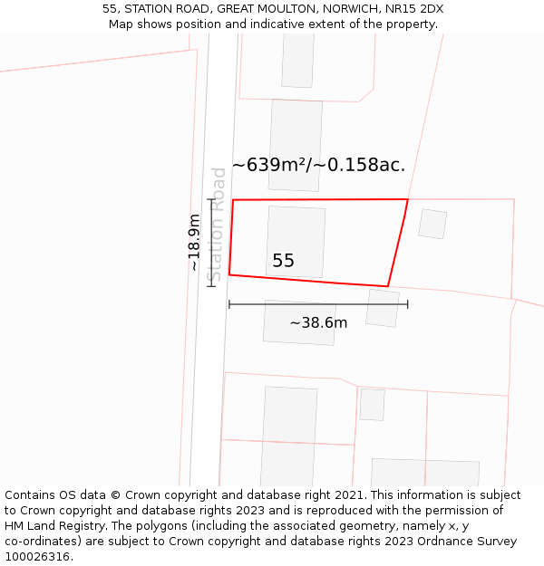 55, STATION ROAD, GREAT MOULTON, NORWICH, NR15 2DX: Plot and title map