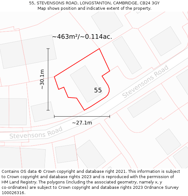 55, STEVENSONS ROAD, LONGSTANTON, CAMBRIDGE, CB24 3GY: Plot and title map