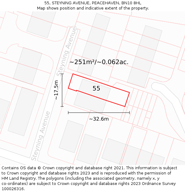 55, STEYNING AVENUE, PEACEHAVEN, BN10 8HL: Plot and title map