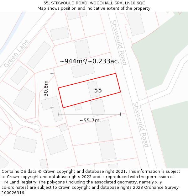 55, STIXWOULD ROAD, WOODHALL SPA, LN10 6QG: Plot and title map