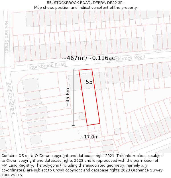 55, STOCKBROOK ROAD, DERBY, DE22 3PL: Plot and title map