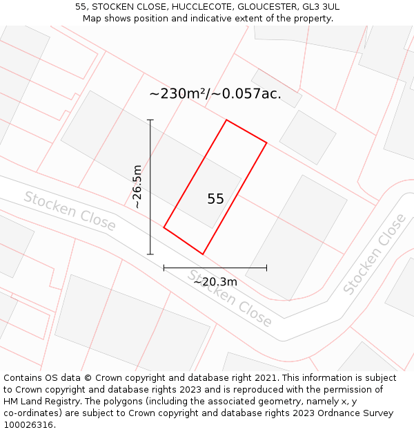 55, STOCKEN CLOSE, HUCCLECOTE, GLOUCESTER, GL3 3UL: Plot and title map