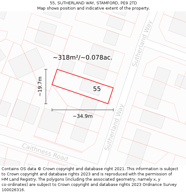 55, SUTHERLAND WAY, STAMFORD, PE9 2TD: Plot and title map