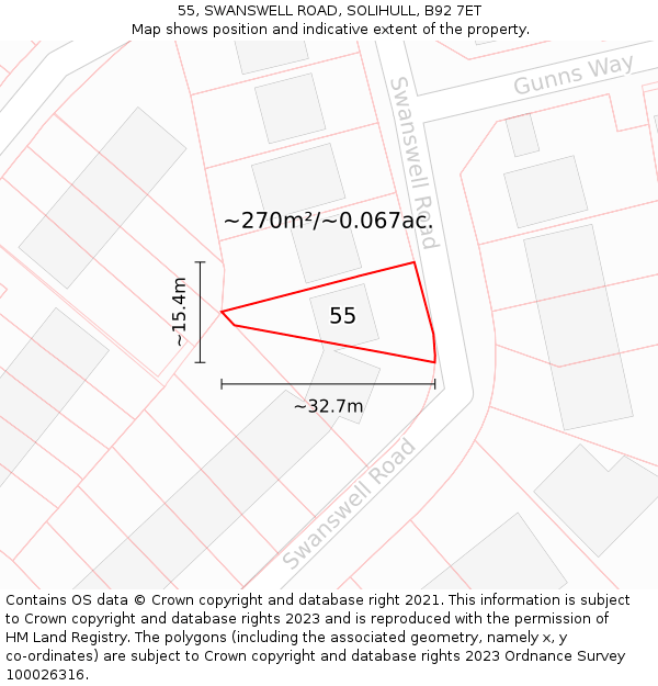 55, SWANSWELL ROAD, SOLIHULL, B92 7ET: Plot and title map