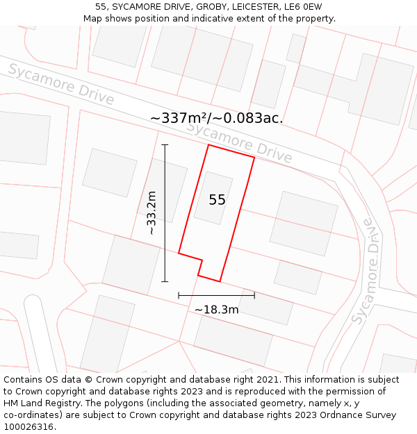 55, SYCAMORE DRIVE, GROBY, LEICESTER, LE6 0EW: Plot and title map