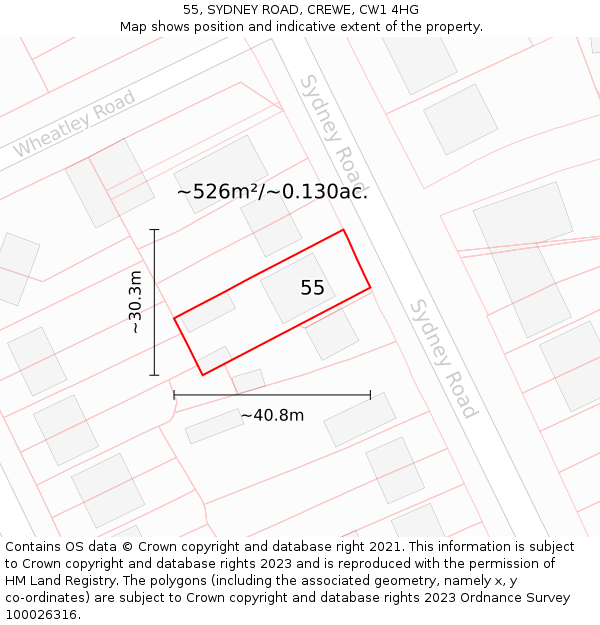 55, SYDNEY ROAD, CREWE, CW1 4HG: Plot and title map