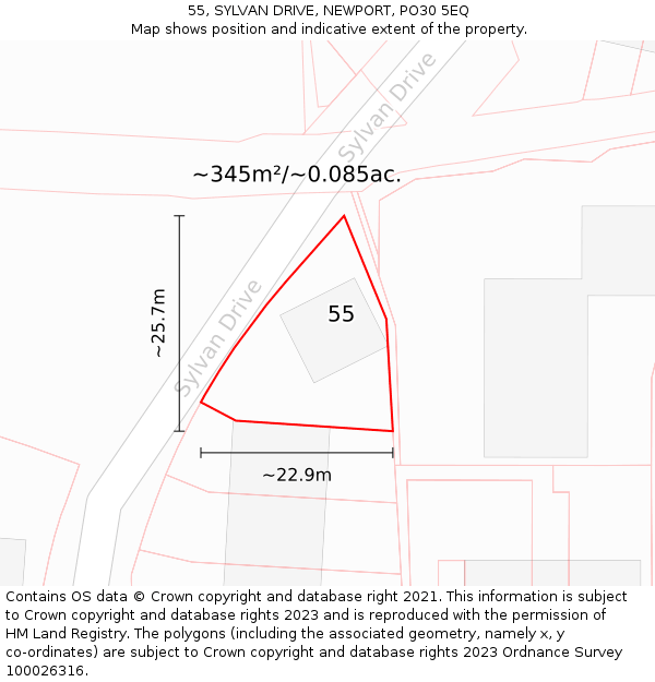 55, SYLVAN DRIVE, NEWPORT, PO30 5EQ: Plot and title map