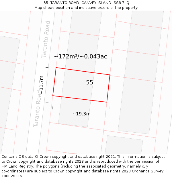 55, TARANTO ROAD, CANVEY ISLAND, SS8 7LQ: Plot and title map