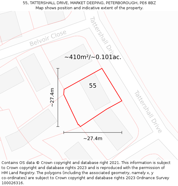 55, TATTERSHALL DRIVE, MARKET DEEPING, PETERBOROUGH, PE6 8BZ: Plot and title map