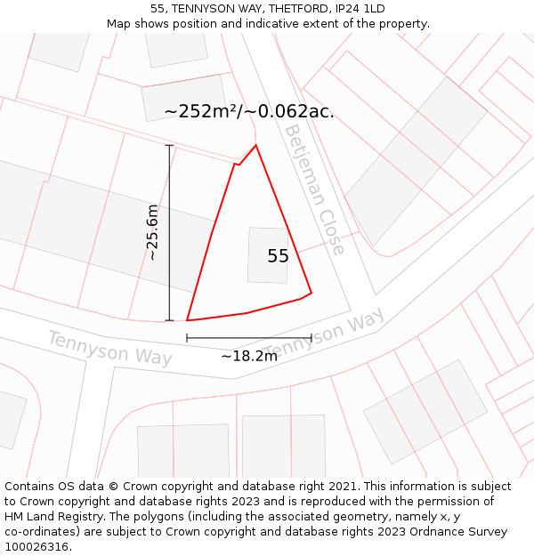 55, TENNYSON WAY, THETFORD, IP24 1LD: Plot and title map