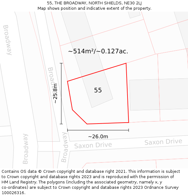 55, THE BROADWAY, NORTH SHIELDS, NE30 2LJ: Plot and title map