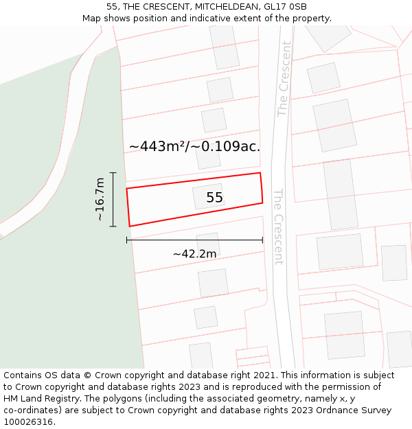 55, THE CRESCENT, MITCHELDEAN, GL17 0SB: Plot and title map