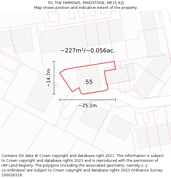 55, THE FARROWS, MAIDSTONE, ME15 9ZJ: Plot and title map