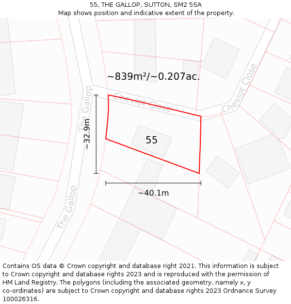 55, THE GALLOP, SUTTON, SM2 5SA: Plot and title map