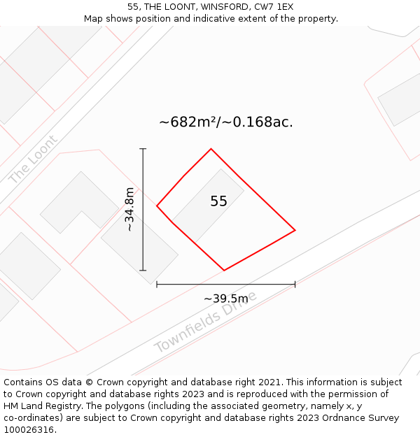 55, THE LOONT, WINSFORD, CW7 1EX: Plot and title map