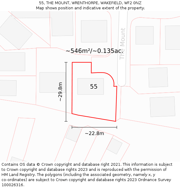 55, THE MOUNT, WRENTHORPE, WAKEFIELD, WF2 0NZ: Plot and title map