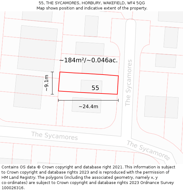 55, THE SYCAMORES, HORBURY, WAKEFIELD, WF4 5QG: Plot and title map