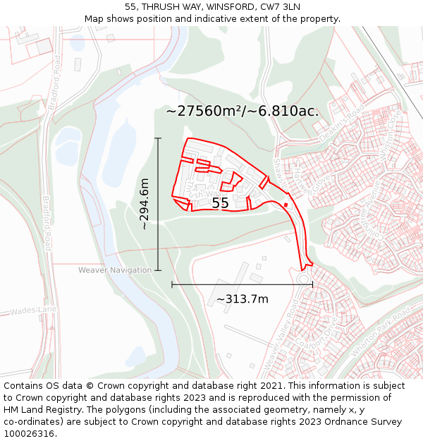 55, THRUSH WAY, WINSFORD, CW7 3LN: Plot and title map