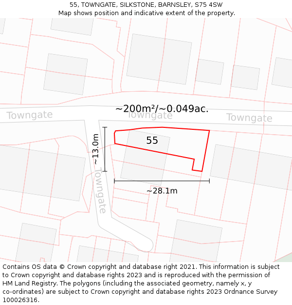 55, TOWNGATE, SILKSTONE, BARNSLEY, S75 4SW: Plot and title map