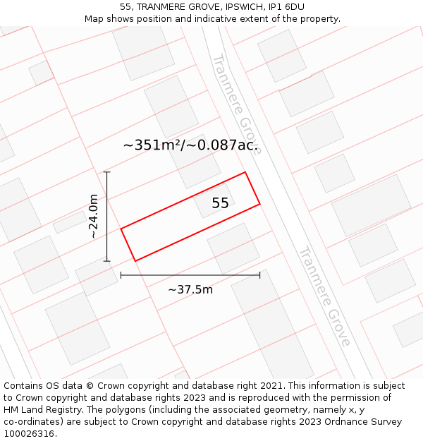 55, TRANMERE GROVE, IPSWICH, IP1 6DU: Plot and title map