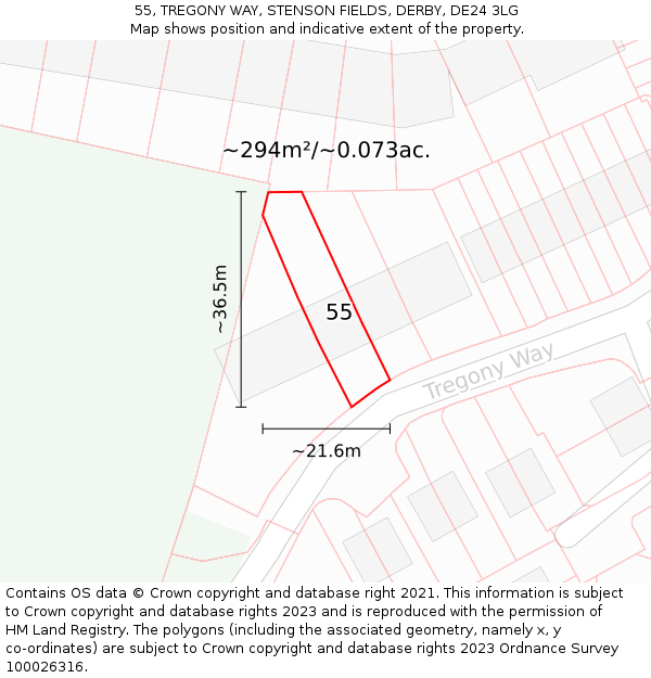 55, TREGONY WAY, STENSON FIELDS, DERBY, DE24 3LG: Plot and title map