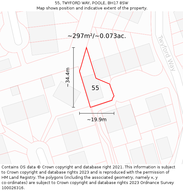 55, TWYFORD WAY, POOLE, BH17 8SW: Plot and title map