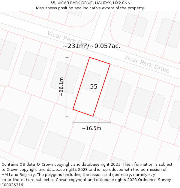 55, VICAR PARK DRIVE, HALIFAX, HX2 0NN: Plot and title map