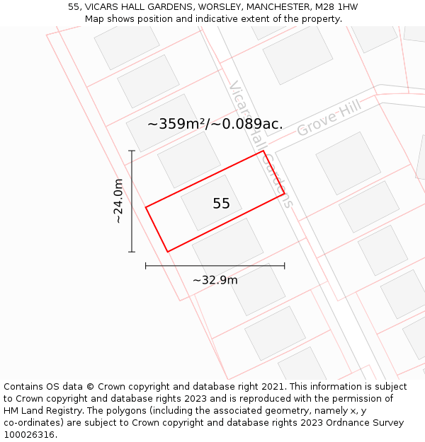 55, VICARS HALL GARDENS, WORSLEY, MANCHESTER, M28 1HW: Plot and title map