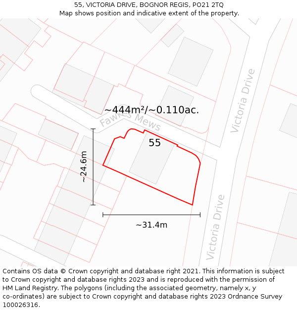 55, VICTORIA DRIVE, BOGNOR REGIS, PO21 2TQ: Plot and title map