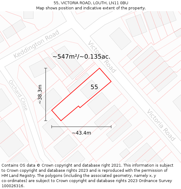 55, VICTORIA ROAD, LOUTH, LN11 0BU: Plot and title map