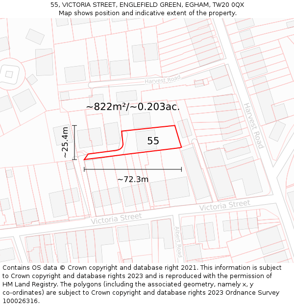 55, VICTORIA STREET, ENGLEFIELD GREEN, EGHAM, TW20 0QX: Plot and title map