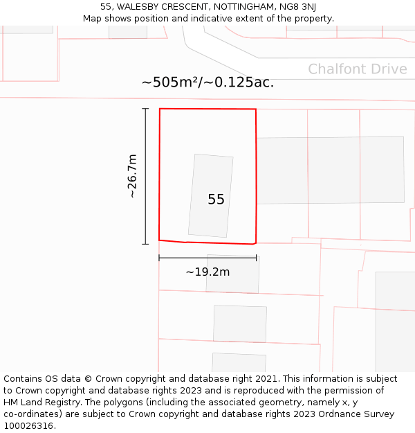 55, WALESBY CRESCENT, NOTTINGHAM, NG8 3NJ: Plot and title map