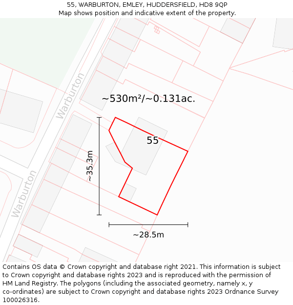 55, WARBURTON, EMLEY, HUDDERSFIELD, HD8 9QP: Plot and title map