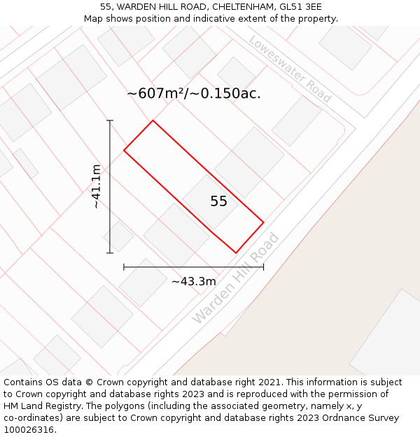 55, WARDEN HILL ROAD, CHELTENHAM, GL51 3EE: Plot and title map