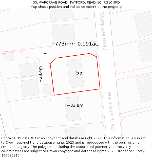 55, WARGRAVE ROAD, TWYFORD, READING, RG10 9PD: Plot and title map