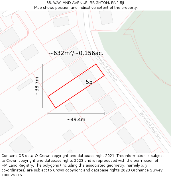 55, WAYLAND AVENUE, BRIGHTON, BN1 5JL: Plot and title map