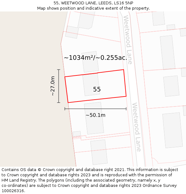55, WEETWOOD LANE, LEEDS, LS16 5NP: Plot and title map