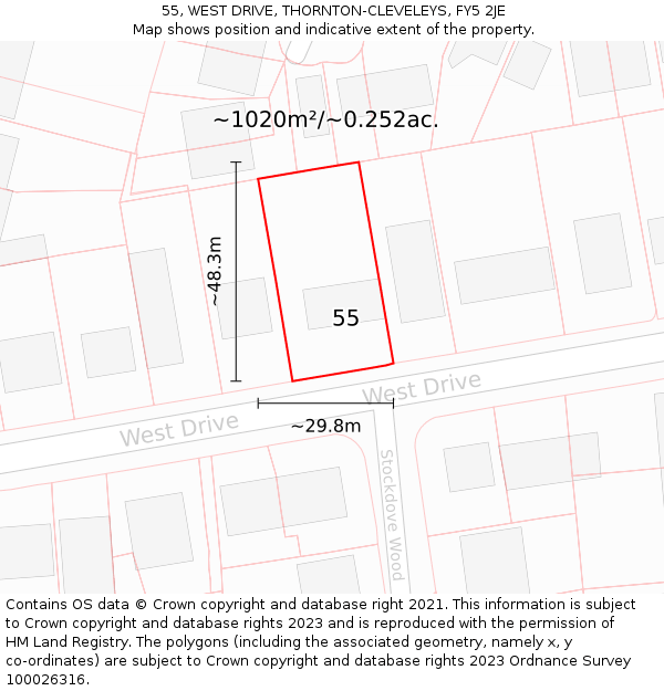 55, WEST DRIVE, THORNTON-CLEVELEYS, FY5 2JE: Plot and title map