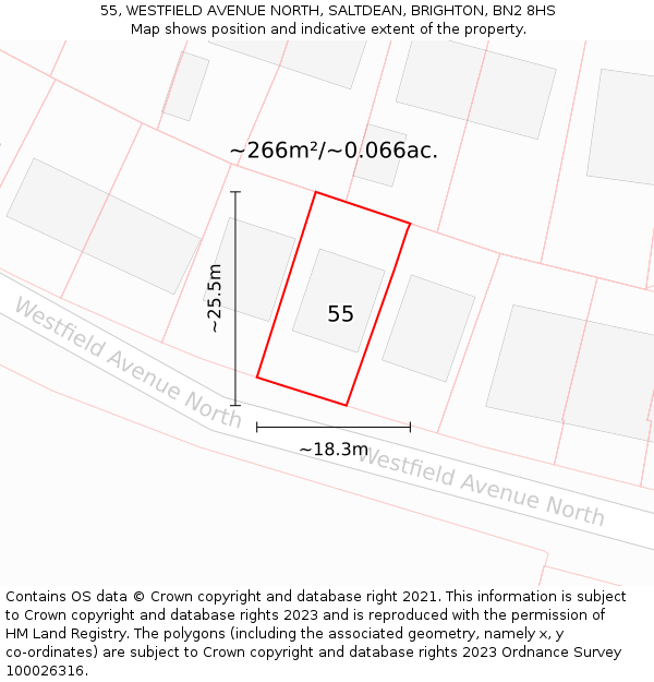 55, WESTFIELD AVENUE NORTH, SALTDEAN, BRIGHTON, BN2 8HS: Plot and title map