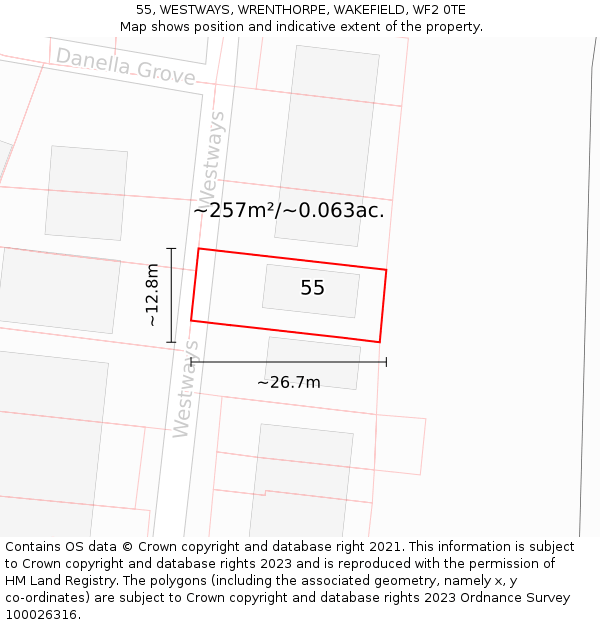 55, WESTWAYS, WRENTHORPE, WAKEFIELD, WF2 0TE: Plot and title map