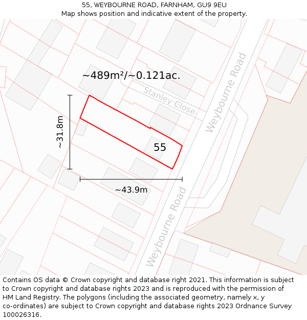 55, WEYBOURNE ROAD, FARNHAM, GU9 9EU: Plot and title map