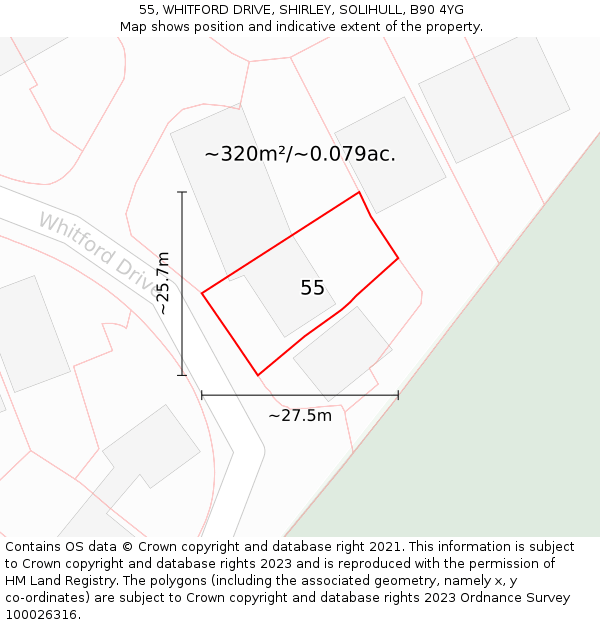 55, WHITFORD DRIVE, SHIRLEY, SOLIHULL, B90 4YG: Plot and title map