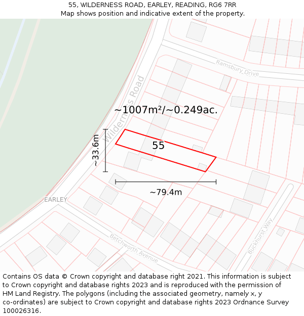 55, WILDERNESS ROAD, EARLEY, READING, RG6 7RR: Plot and title map